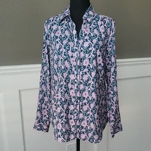 Ann Taylor Pink and Black Floral Button-Down Shirt